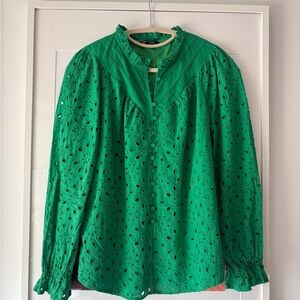 Elegant Green Eyelet Blouse for Women